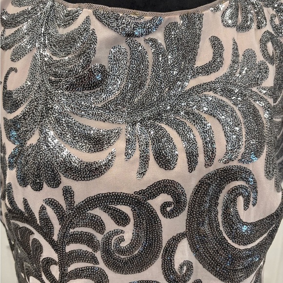 Adrianna Papel Gunmetal Sequin Paisley Pattern Chiffon Shift Dress Sz 14 - Picture 8 of 11